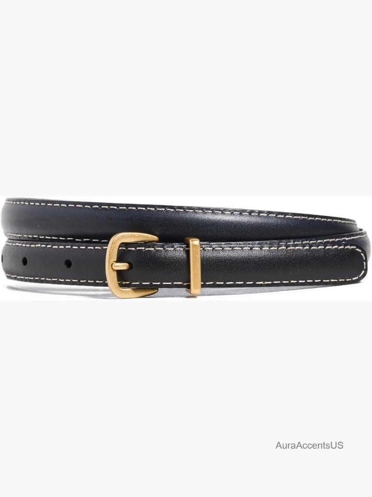 Slim Leather Belt With Gold-Tone Hardware - Medium Weight, No Stretch